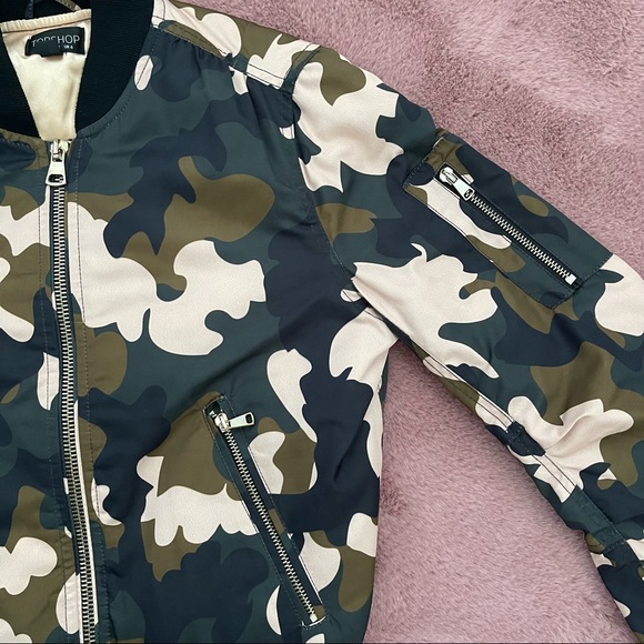 Topshop Camouflage Bomber Jacket (Size 2 US/UK 6) - Green, Taupe, Black & Gold - Picture 11 of 12